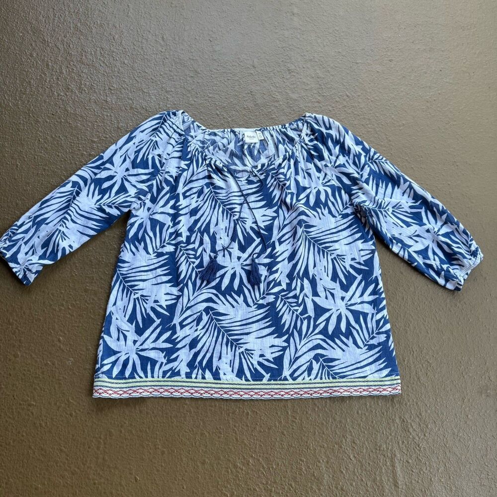 Rafaella Weekend  Blue Blouse Women's Size Large Floral Embroidered - Picture 8 of 16